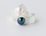 Real. 925 Sterling Silver jewelry freshwater cultured black /white Pearl Band Ring Thumb Ring For Party Cocktail GTLJ1174
