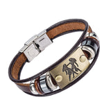 Alibaba Hot Selling Europe Fashion 12 zodiac signs Bracelet With Stainless Steel Clasp Leather Bracelet for Men