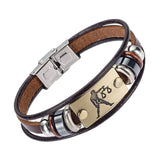 Alibaba Hot Selling Europe Fashion 12 zodiac signs Bracelet With Stainless Steel Clasp Leather Bracelet for Men