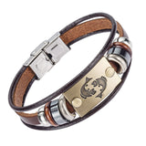 Alibaba Hot Selling Europe Fashion 12 zodiac signs Bracelet With Stainless Steel Clasp Leather Bracelet for Men