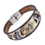 Alibaba Hot Selling Europe Fashion 12 zodiac signs Bracelet With Stainless Steel Clasp Leather Bracelet for Men
