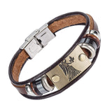 Alibaba Hot Selling Europe Fashion 12 zodiac signs Bracelet With Stainless Steel Clasp Leather Bracelet for Men