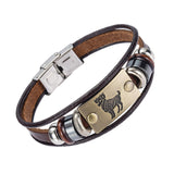 Alibaba Hot Selling Europe Fashion 12 zodiac signs Bracelet With Stainless Steel Clasp Leather Bracelet for Men