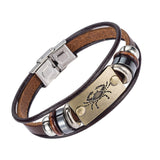 Alibaba Hot Selling Europe Fashion 12 zodiac signs Bracelet With Stainless Steel Clasp Leather Bracelet for Men
