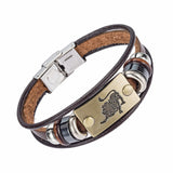 Alibaba Hot Selling Europe Fashion 12 zodiac signs Bracelet With Stainless Steel Clasp Leather Bracelet for Men