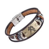 Alibaba Hot Selling Europe Fashion 12 zodiac signs Bracelet With Stainless Steel Clasp Leather Bracelet for Men