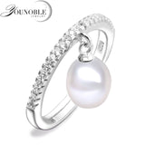 Real freshwater pearl rings for women,white cultured pearl ring 925 sterling silver jewelry mom birthday gift white adjustable