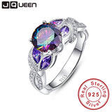 Mystical Rainbow Topaz 925 Sterling Silver Rings Sapphire Engagement Rings With Clear CZ For Women Female Original Fine Jewelry