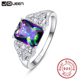 Hot Emerald Cut 3ct Natural Mystic Fire Rainbow Topaz Engagement Wedding Ring Genuine 925 Sterling Silver Rings for Women