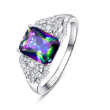 Hot Emerald Cut 3ct Natural Mystic Fire Rainbow Topaz Engagement Wedding Ring Genuine 925 Sterling Silver Rings for Women