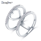 Beagloer Two-Tone Connected Rose Gold/Silver Color Love Heart Wedding Ring Promise Anillos CRI1035