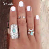 Artilady 3pcs ring set with blue stone fashion silver color stacking rings arrow design rings for women jewelry