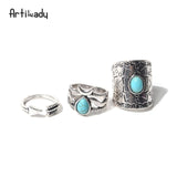 Artilady 3pcs ring set with blue stone fashion silver color stacking rings arrow design rings for women jewelry
