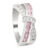 cross finger ring for lady paved cz zircon luxury hot Princess women Wedding Engagement Ring purple pink color jewelry