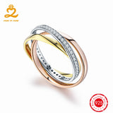 925 Sterling Silver Rings for Women Classic Solid Silver Set of Rings with 1 Micro Rose Gold Wedding Fine Jewelry Trinity Ring