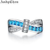 AndyChen Engagement Rings for Women "X" Square CZ Zircon Jewelry Female Wedding Rings Silver Color Bijoux Femme Bague XR011