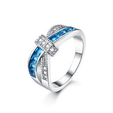 AndyChen Engagement Rings for Women "X" Square CZ Zircon Jewelry Female Wedding Rings Silver Color Bijoux Femme Bague XR011